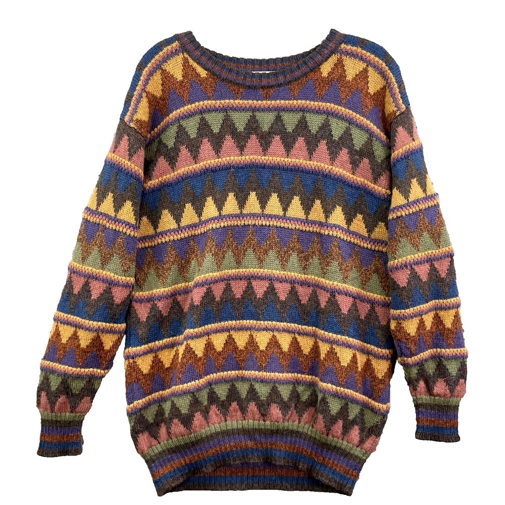 VTG Peruvian Connection Sweater Mens Medium Handmade Knit Alpaca Drop Shoulder